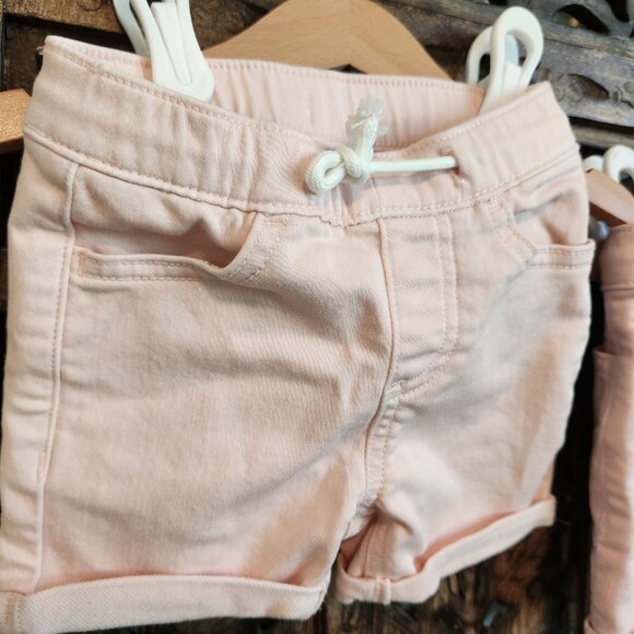 Pink Stretchy Denim Shorts, 12m, Twin Girls - Picture 2 of 3